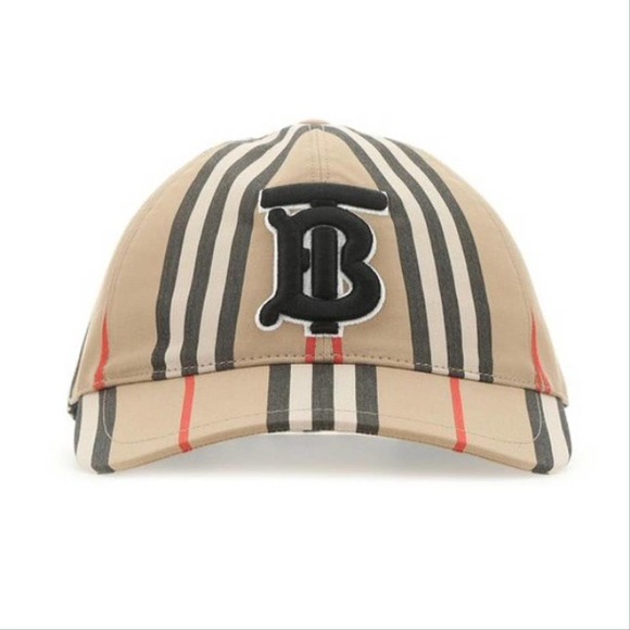 BURBERRY TB logo appliqued nova check stripe baseball hat - Picture 1 of 4